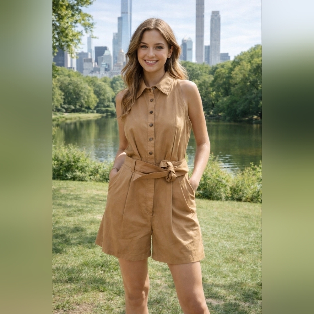 Banana Republic Camel Button-Up Jumpsuit